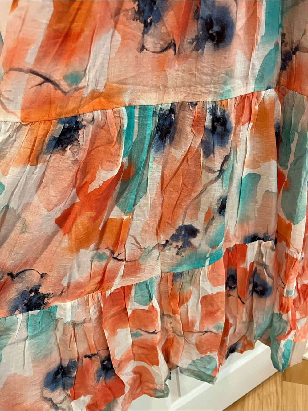 TCEC Coral, Teal & Navy Watercolor Tiered Maxi Dress - Picture 4 of 7